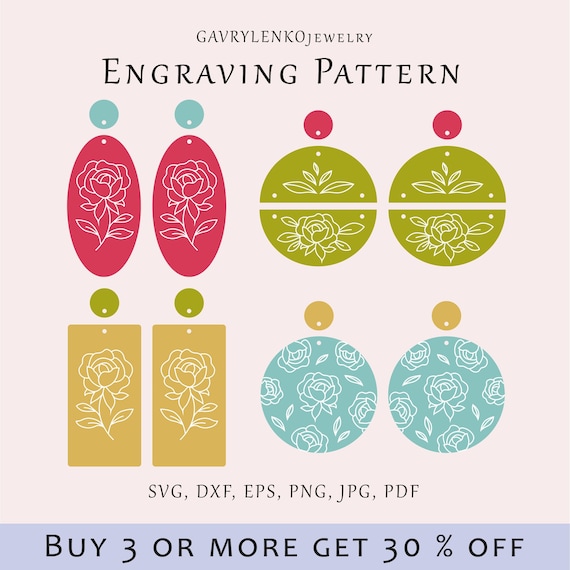 Rose flower earrings SVG file, Engraving earrings template, Floral jewelry pattern, Geometric jewelry lazer svg, Wood acrylic glowforge file
