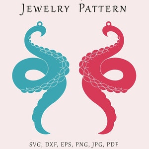 Pendientes de tentáculos de pulpo SVG, Patrón de pendientes de mar láser, Pulpo cortado svg, Forja luminosa de joyería marina, Plantilla de pendientes de madera acrílica