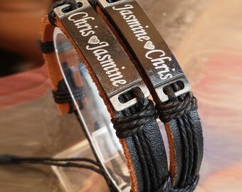 leather name bracelet etsy