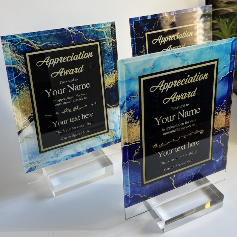 Personalized Trophy Award, Customizable Award Plaque, Custom Award Plaque 10 types of marble backgrounds, add text image 3