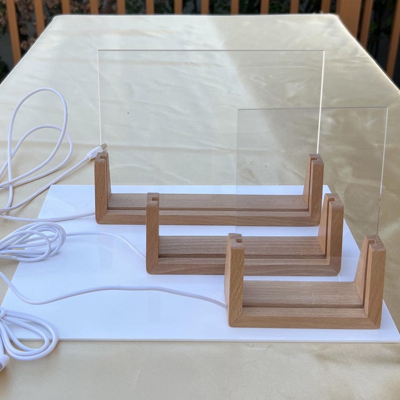 Wooden LED Light Base for Acrylic Signs – Warm, Cool & RGB 7-color ...