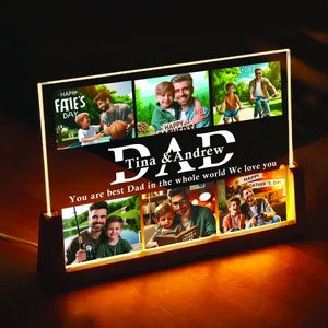 Personalized Father's Day Gifts for Dad from Daughter Son Kids, Customized Walnut Lamp with Picture Frame ,  from Wife, Best Dad Ever Gifts
