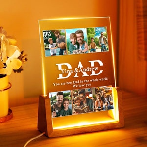 Personalized Father's Day Gifts for Dad from Daughter Son Kids, Customized Walnut Lamp with Picture Frame ,  from Wife, Best Dad Ever Gifts