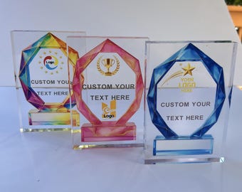Personalisierte Acrylpreisplakette | Individuell gravierte Trophäe mit Logo & Text | Mitarbeiter Anerkennung Geschenk | Ruhestand Andenken