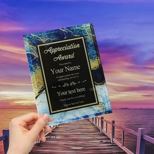 Personalized Trophy Award, Customizable Award Plaque, Custom Award Plaque 10 types of marble backgrounds, add text image 2