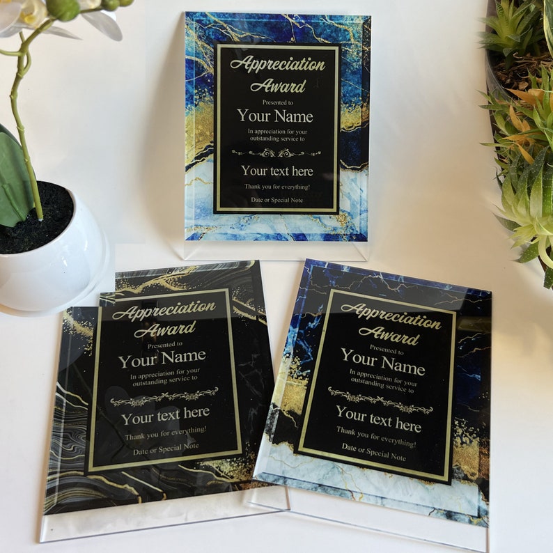 Personalized Trophy Award, Customizable Award Plaque, Custom Award Plaque 10 types of marble backgrounds, add text image 5