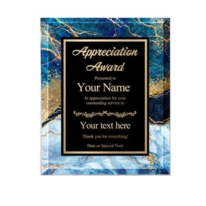 Personalized Trophy Award, Customizable Award Plaque, Custom Award Plaque ，10 types of marble backgrounds, add text。