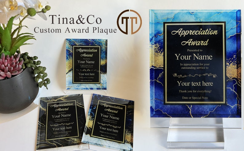 Personalized Trophy Award, Customizable Award Plaque, Custom Award Plaque 10 types of marble backgrounds, add text image 8