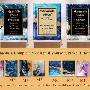 Personalized Trophy Award, Customizable Award Plaque, Custom Award Plaque 10 types of marble backgrounds, add text image 10