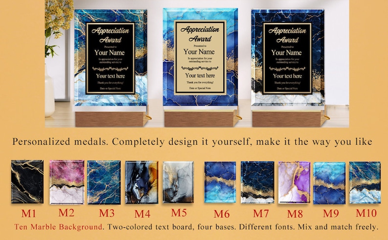 Personalized Trophy Award, Customizable Award Plaque, Custom Award Plaque 10 types of marble backgrounds, add text image 10