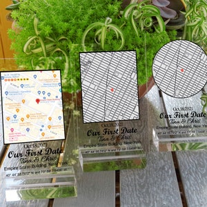 Unsere erste Datum Karte, Jahrestagsgeschenk, Freund Freundin Geschenk, personalisierte Acrylkarte, wo wir uns trafen, mit Geschenkbox, mit Geschenkkarte