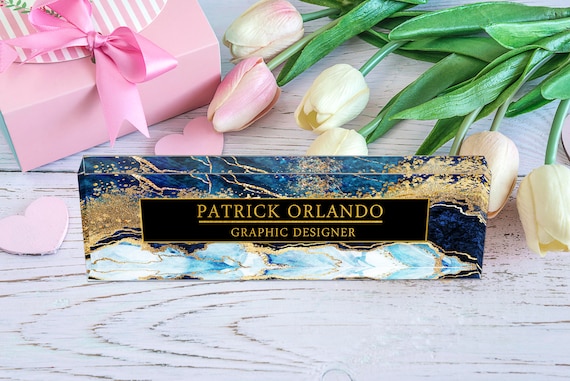 Personalized Marble Design Office Desk Sign, Acrylic Glass Name Plate