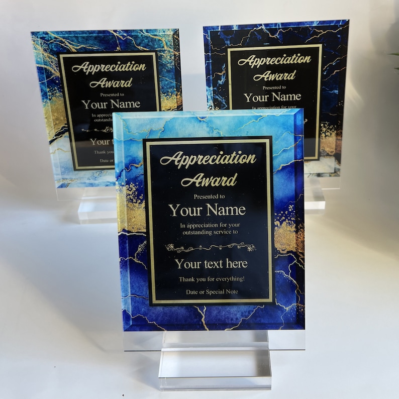 Personalized Trophy Award, Customizable Award Plaque, Custom Award Plaque 10 types of marble backgrounds, add text image 6