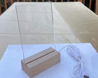 Base de luz LED de madera para letreros acrílicos: soporte de exhibición de 7 colores cálidos, fríos y RGB / soporte de luz nocturna con alimentación USB para premios y placas de 4x6 y 6x8