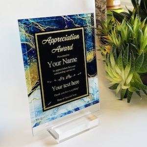 Personalized Trophy Award, Customizable Award Plaque, Custom Award Plaque 10 types of marble backgrounds, add text image 7
