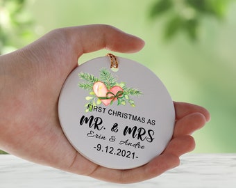 Married Christmas Ornament, Mr and Mrs Christmas Ornament, Personalized First Christmas as Mr. & Mrs., Personalized Names and Year Ornament