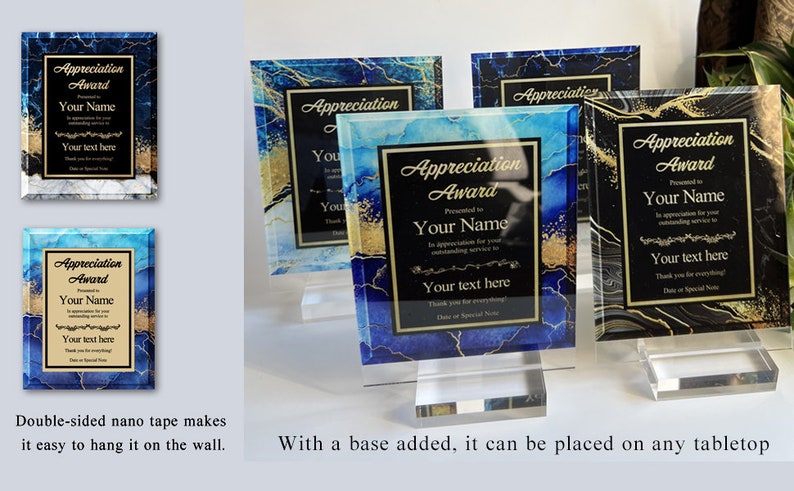 Personalized Trophy Award, Customizable Award Plaque, Custom Award Plaque 10 types of marble backgrounds, add text image 9