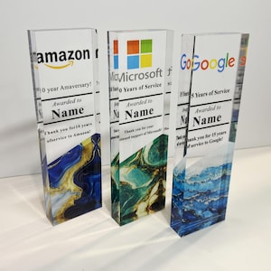 Custom Engraved Clear Crystal Corporate Trophy – Personalized Elegant Award for Company Anniversaries & Award Ceremonies, Acrylic Plaque