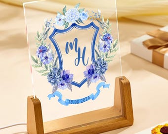 Wedding Gift, Custom Floral Wedding Crest, Watercolor Monogram Crest, Wedding Monogram, Wedding Logo,