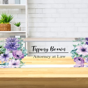 Personalized Flower  Name Plate for Desk  Custom Office Decor Nameplate Sign  Office Desk Name Plate Teacher  Gift