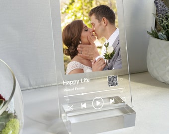 Personalized LED Music & Photo Plaque Night Light, Custom Couple Song Music Plaque Music Art Romantic Gifts, Custom Couple Picture Plaque