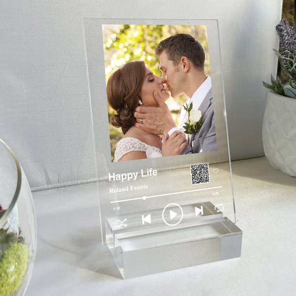 Personalized LED Music & Photo Plaque Night Light, Custom Couple Song Music Plaque Music Art Romantic Gifts, Custom Couple Picture Plaque