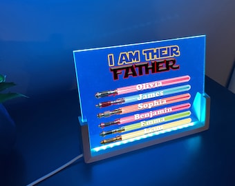 Ich bin ihr Vater, personalisierte Vatertagsgeschenke für Papa von Kindern, maßgeschneiderte Lampe benutzerdefinierte Lichtschwertzeichennamen, beste Geschenke für Papas aller Zeiten