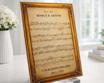Personalized Song Sheet Music Print Framed, Custom Couple Names & Date, First Dance Song Art, Wedding Anniversary Gift
