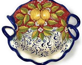 CERAMICHE DARTE PARRINI Italian Ceramic Pottery Spoon Rest Holder Decorated Lemons Amalfi Art Hand Painted Made in ITALY Tuscan Florence