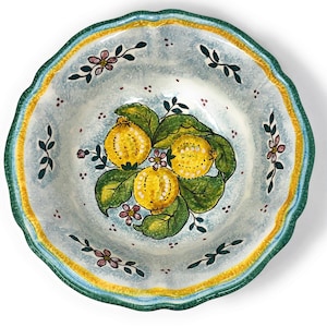 Italian Ceramic Serving Bowl Centerpieces Decorated Lemons Art Pottery Dishware Made in ITALY Tuscan
