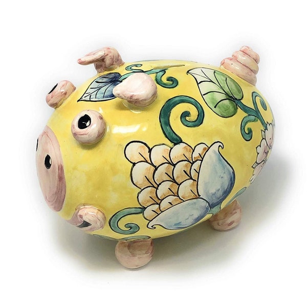 Italian Ceramic Art Piggy Banks Money Pot Box Pottery Decorated Hand Painted Made in ITALY