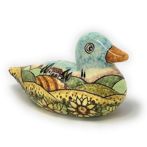 Italian Ceramic Art Animal Figurine Duck Pottery Pattern Landscape Sunflowers Tuscan Hand Painted Made in ITALY Florence Store