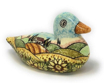 Italian Ceramic Art Animal Figurine Duck Pottery Pattern Landscape Sunflowers Tuscan Hand Painted Made in ITALY Florence Store