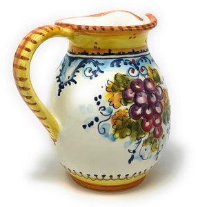 Italian Ceramic Art Pottery Pitcher Vino Vine gal 0,264 Hand Painted Decorated Grape Made in ITALY Tuscan image 3