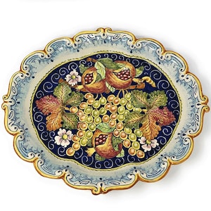 Italian Ceramic Serving Tray Plate Decorated Fruit Art Pottery Hand Painted Made in ITALY Tuscan