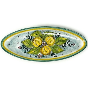 Italian Ceramic Art Pottery Serving Tray Oval Hand Painted Pattern Lemons Made in ITALY Tuscan Florence