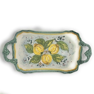 Italian Ceramic Art Coffee Caffè Serving Tray Plate Decorated Lemons Pottery Hand Painted Made in ITALY Tuscan
