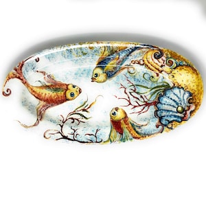Italian Ceramic Art Serving Tray Plate Pottery Hand Painted Made in ITALY Tuscan Florence Decorated Fish