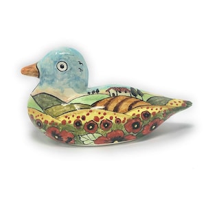 Italian Ceramic Art Animal Figurine Duck Pottery Pattern Landscape Poppies Tuscan Hand Painted Made in ITALY Florence Store