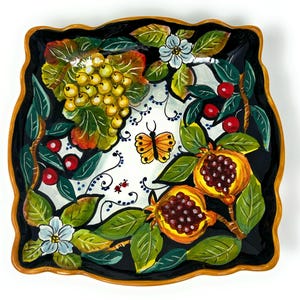 Italian Ceramic Serving Plate Food Bowl Dish Decorated Fruit Hand Painted Made in ITALY Tuscan Art Pottery