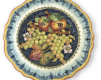 イタリア製陶芸品 陶器 サービングプレート 皿 食品 手描き模様 ブドウ フィレンツェ イタリア製 トスカーナ
