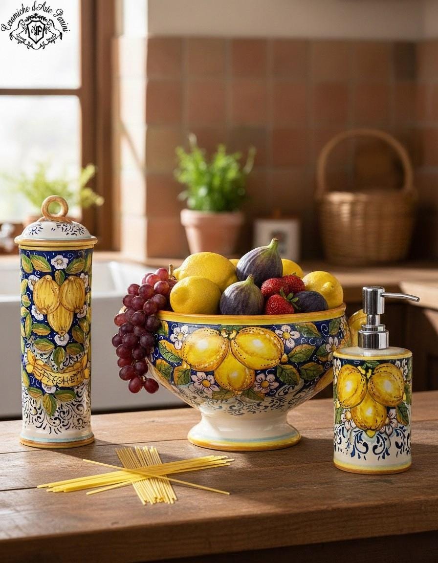 Italian Ceramic Pasta Spaghetti Canister Jar Container Pottery