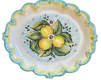 Bandeja de cerámica italiana para servir, plato con limones, cerámica artística pintada a mano, hecha en Italia, Toscana