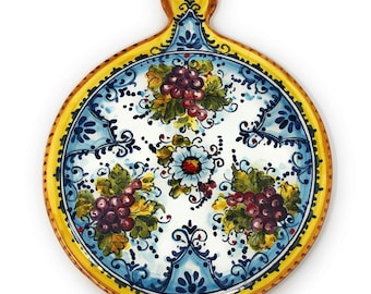 Italian Ceramic Art Kitchenware Tile Trivet Pottery Decorated Grape Hand Painted Made in ITALY