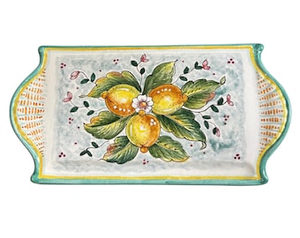 Italian Ceramic Art Cheese Tray Plate Appetizer Decorative Lemons Tuscan Pottery Hand Painted Made in ITALY