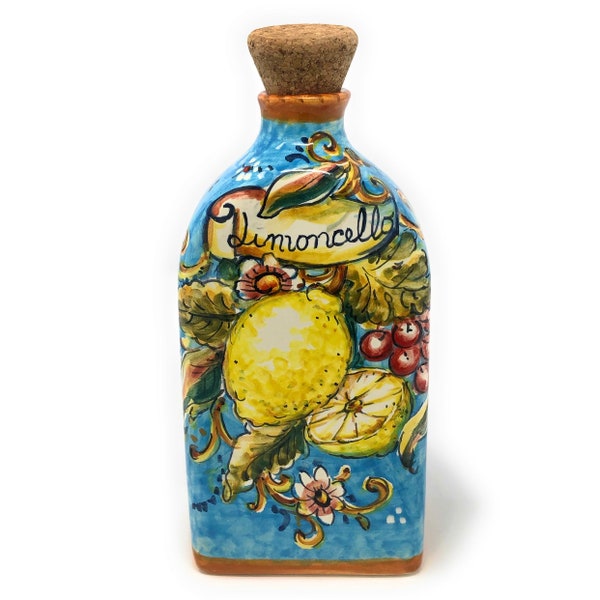 Italian Ceramic Pottery Bottle Cups Limoncello Liqueur Decorated Lemons Hand Painted Made in ITALY Tuscan