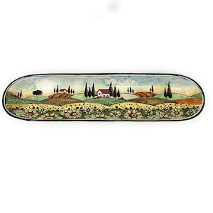 Italian Ceramic Serving Appetizer Tray Baguette Flatware Pattern Sunflowers Landscape Made in ITALY Tuscan Florence Store