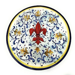Italian Ceramic Art Pottery Plate to hang Hand Painted Pattern Lily Florence Firenze Made in ITALY Tuscany