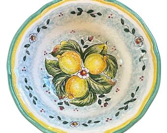 Italian Ceramic Serving Bowl Centerpieces Decorated Lemons Art Pottery Dishware Made in ITALY Tuscan
