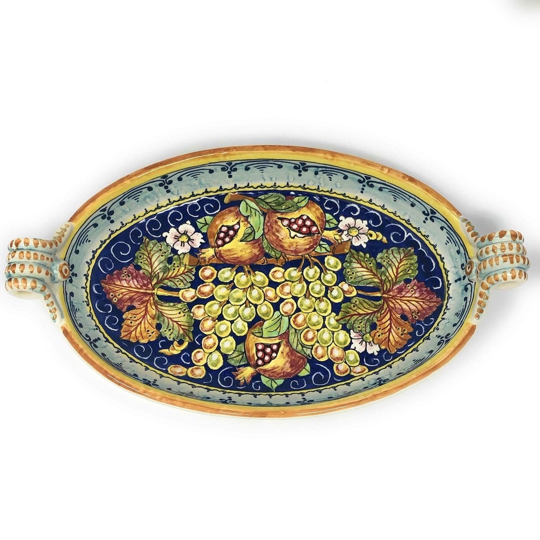 Italian Ceramic Art Pottery Serving Bowl Oval Centerpiece Hand Painted ...